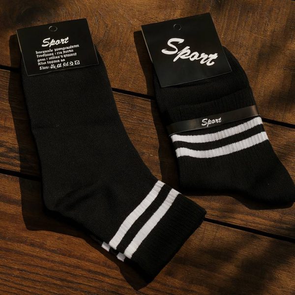 2660012611 جوراب نیم ساق مشکی دو خط