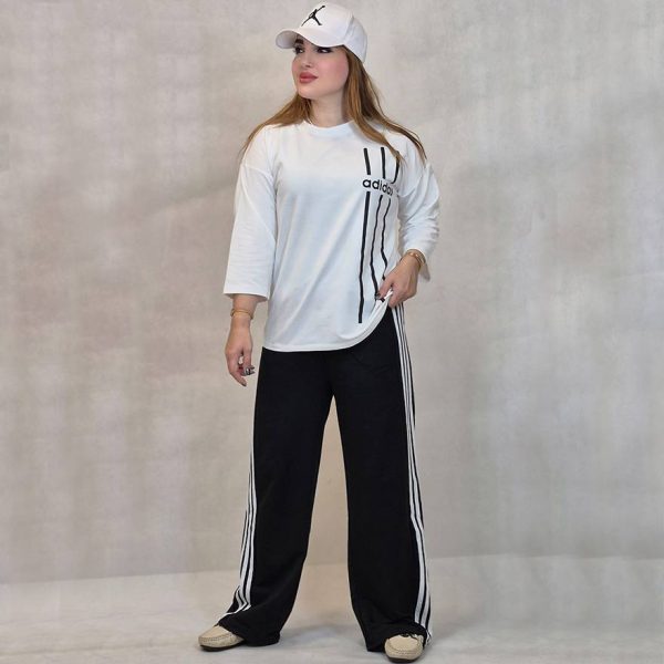 268001052-13 ست بلوز شلوار آدیداس سفید مشکی - مانتو پاتریس رشت