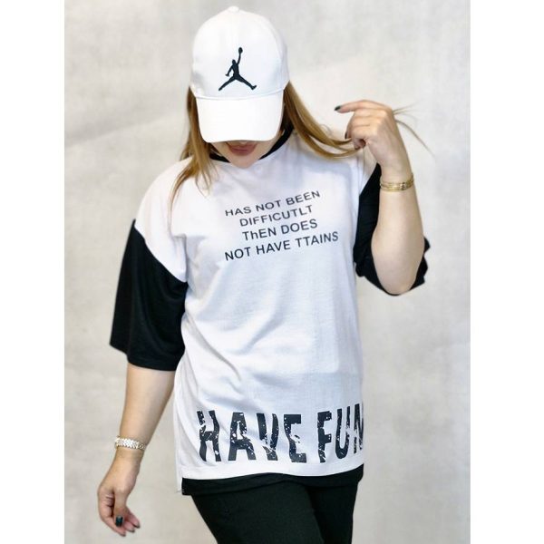 تیشرت باکسی سفید مشکی فان