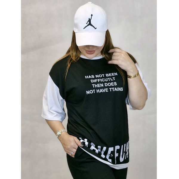 تیشرت باکسی سفید مشکی فان - مانتو پاتریس رشت