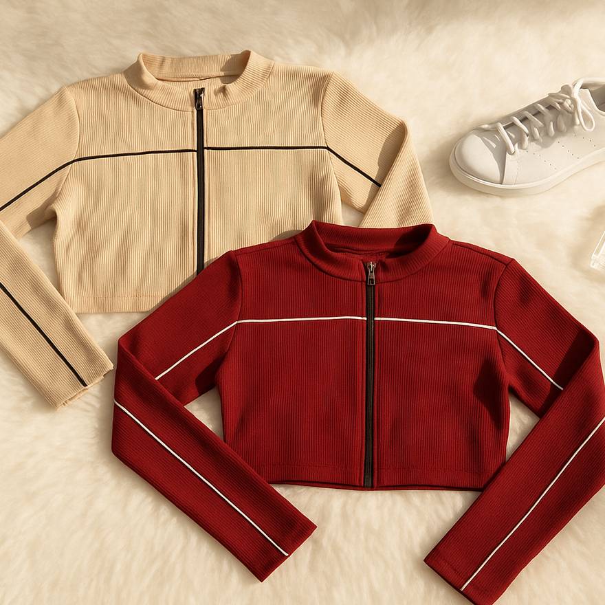 بلوز کراپ تمام زیپ نواری - مانتو پاتریس رشت