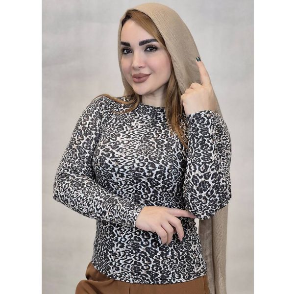 بلوز آستین بلند فانریپ یقه گرد پلنگی