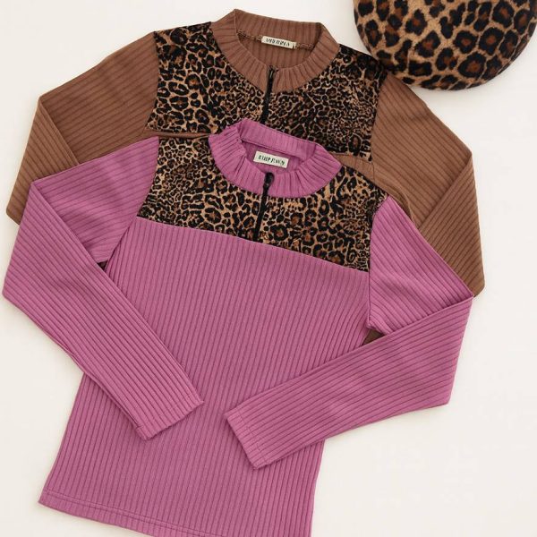 بلوز آستین بلند نیم زیپ پلنگی - مانتو پاتریس رشت