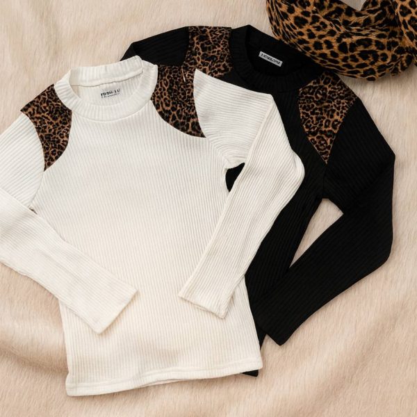 بلوز فانریپ آستین بلند سرشونه پلنگی