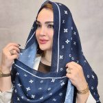 شال پلیسه سرمه ای طرحدار