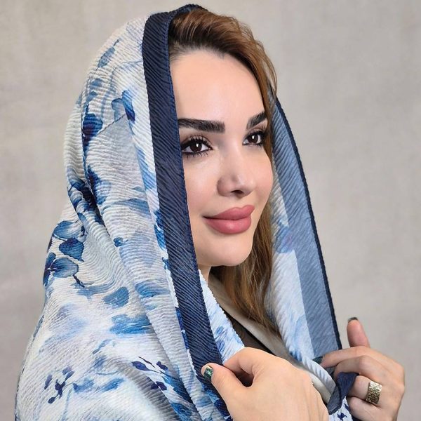 شال پلیسه سرمه ای طرحدار