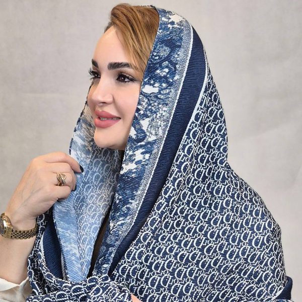 شال پلیسه سرمه ای طرحدار