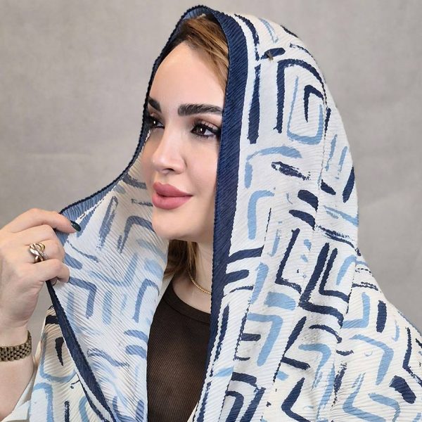 شال پلیسه سرمه ای طرحدار