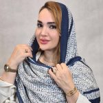 شال پلیسه سرمه ای طرحدار