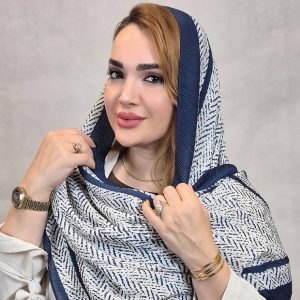 شال پلیسه سرمه ای طرحدار