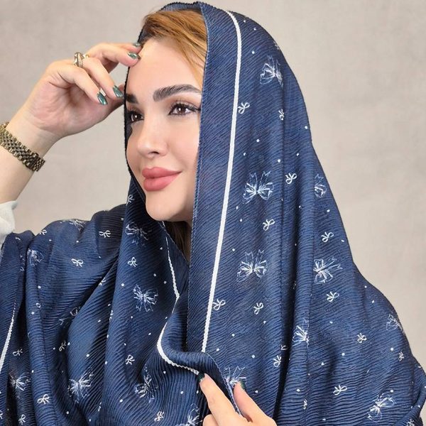 شال پلیسه سرمه ای طرحدار