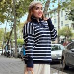 بلوز نیم زیپ راه راه بافت - مانتو پاتریس رشت