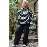 ست بلوز نیم زیپ راه راه و شلوار بافت