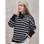 بلوز نیم زیپ راه راه بافت