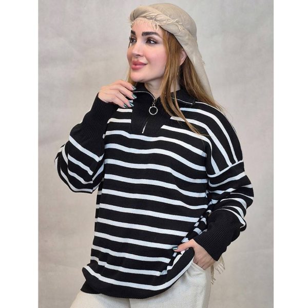 بلوز نیم زیپ راه راه بافت