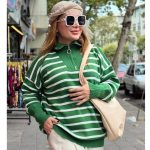 بلوز نیم زیپ راه راه بافت