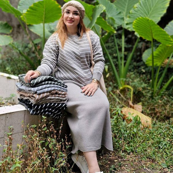 ست بلوز دامن بافت راه راه - مانتو پاتریس رشت