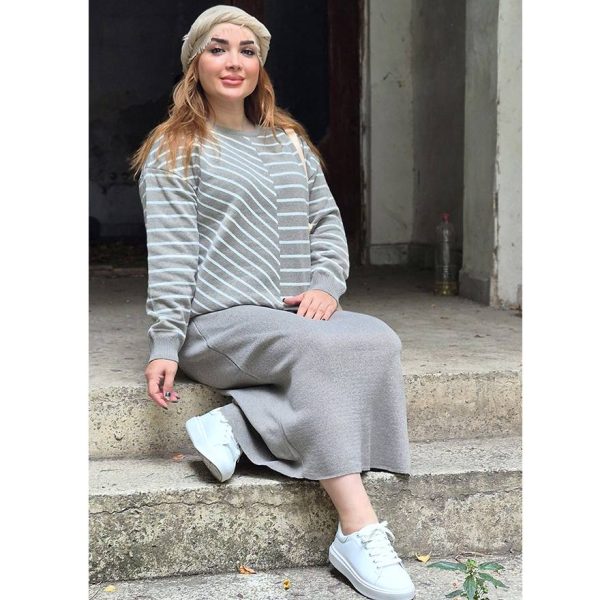 ست بلوز دامن بافت راه راه - مانتو پاتریس رشت