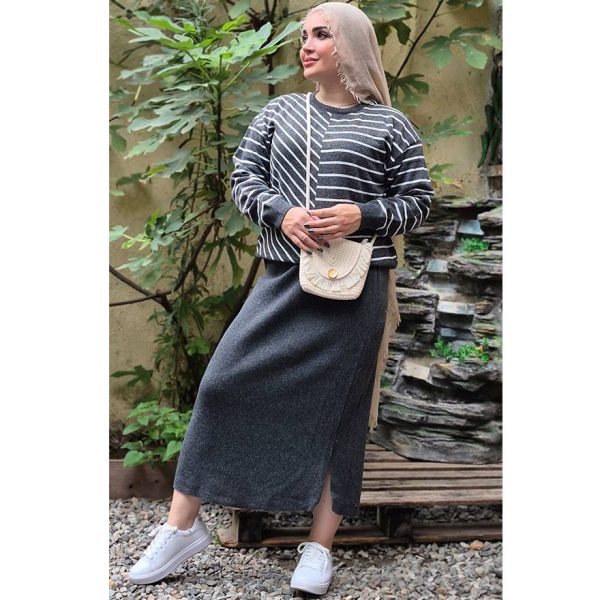 ست بلوز دامن بافت راه راه - مانتو پاتریس رشت