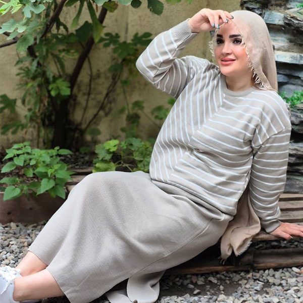 ست بلوز دامن بافت راه راه - مانتو پاتریس رشت