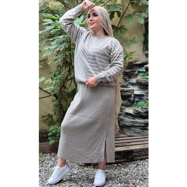 ست بلوز دامن بافت راه راه - مانتو پاتریس رشت