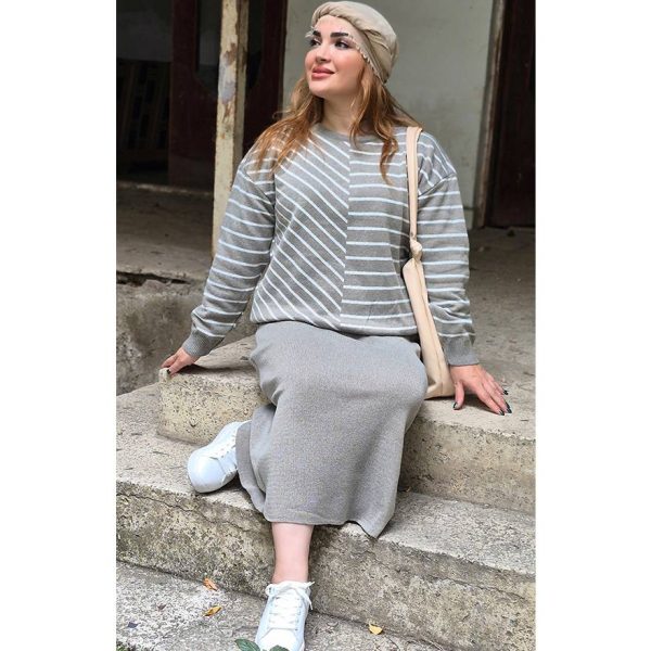 ست بلوز دامن بافت راه راه - مانتو پاتریس رشت