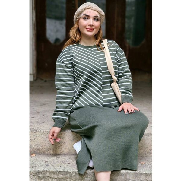 ست بلوز دامن بافت راه راه - مانتو پاتریس رشت