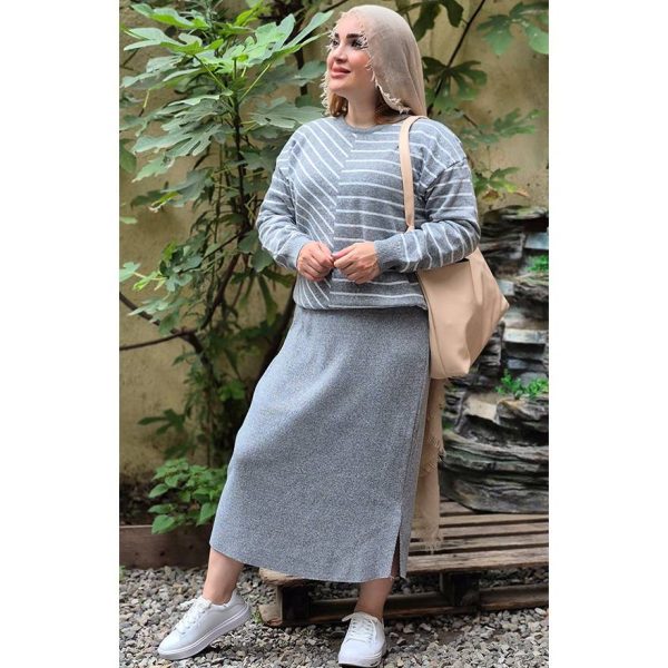 35400229-8 ست بلوز دامن بافت راه راه - مانتو پاتریس رشت