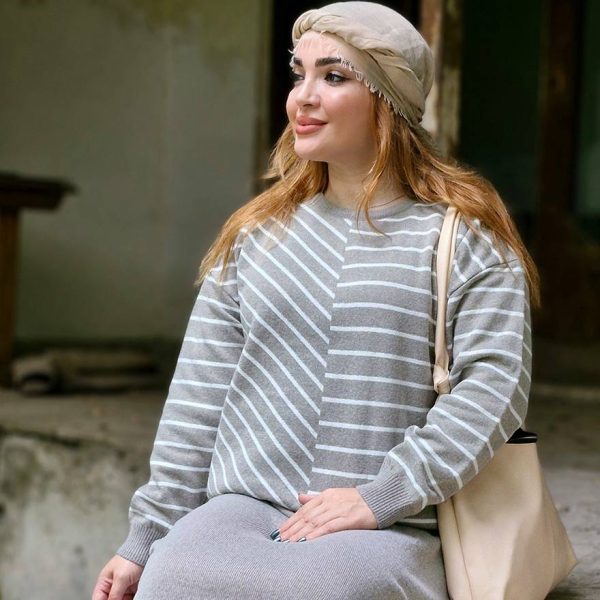 ست بلوز دامن بافت راه راه - مانتو پاتریس رشت