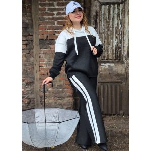 ست هودی شلوار دو خط بافت