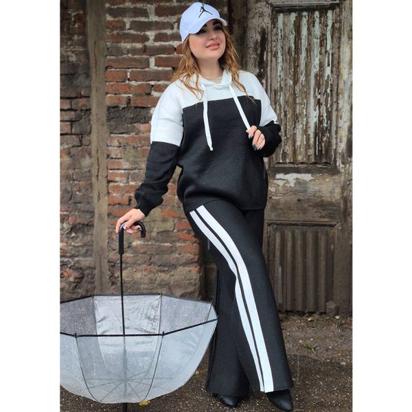 ست هودی شلوار دو خط بافت