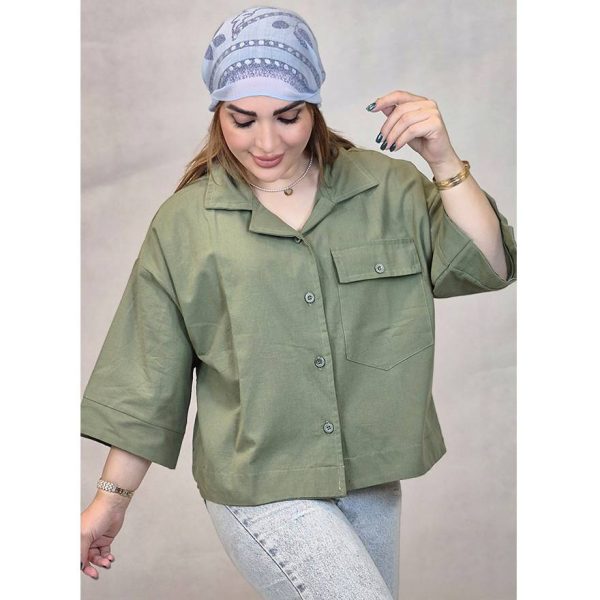 شومیز لینن جیب بزرگ