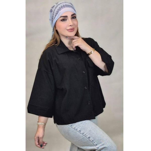 شومیز لینن جیب بزرگ