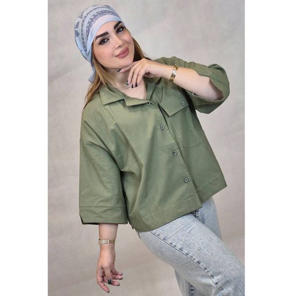 شومیز لینن جیب بزرگ