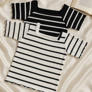 تیشرت فانریپ راه راه یقه خشتی -مانتو پاتریس رشت