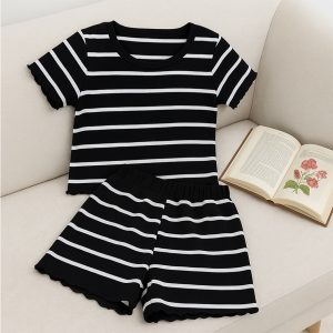 ست تیشرت شورتک ژور راه راه - مانتو پاتریس رشت