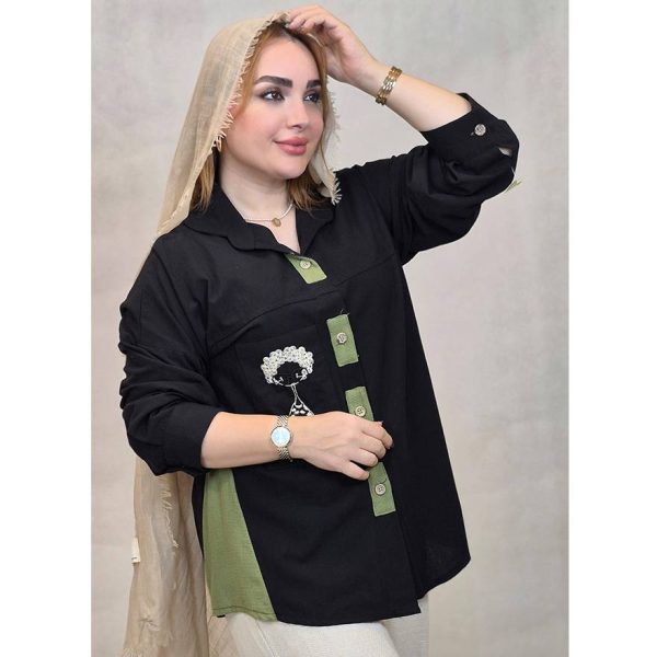 463002-1 مانتو لینن جیب گلدوزی بغل کنفی