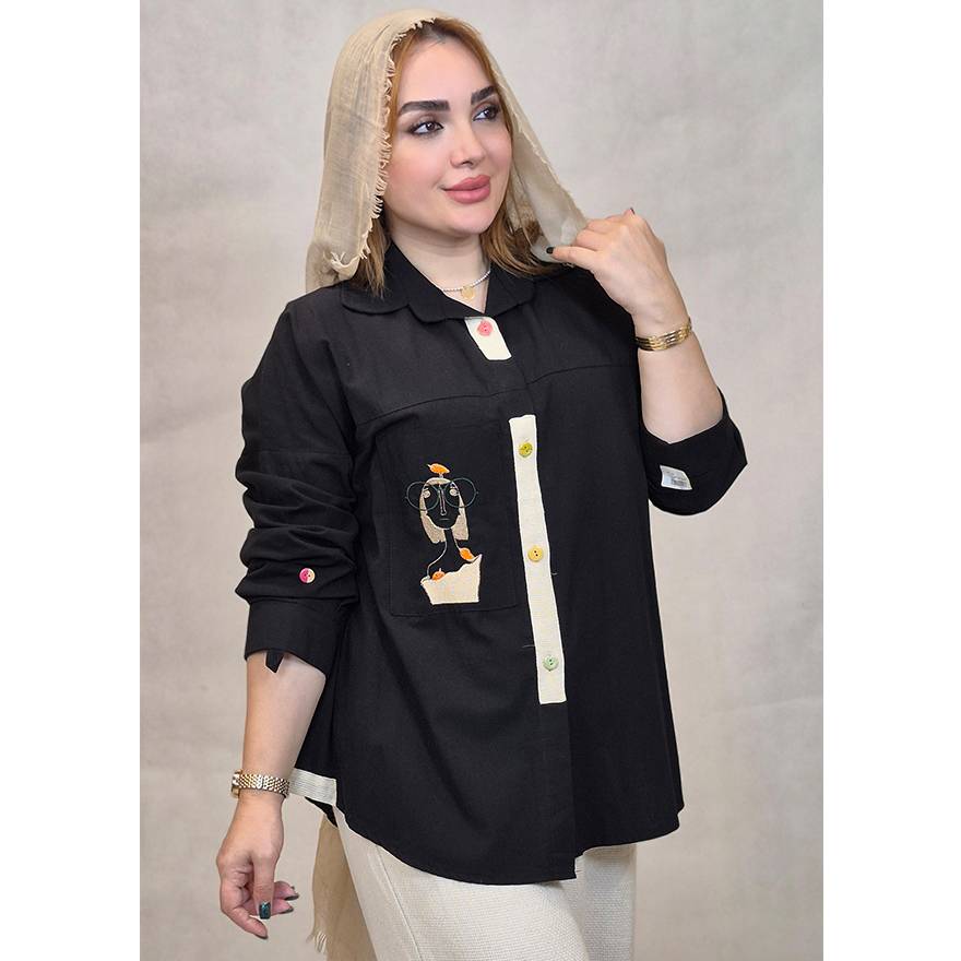 مانتو لینن جیب گلدوزی بغل کنفی