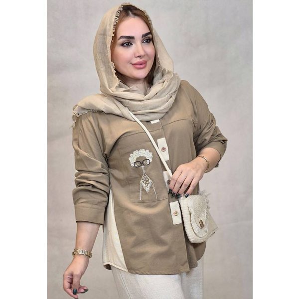 463002-4 مانتو لینن جیب گلدوزی بغل کنفی