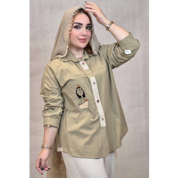 463002-5 مانتو لینن جیب گلدوزی بغل کنفی