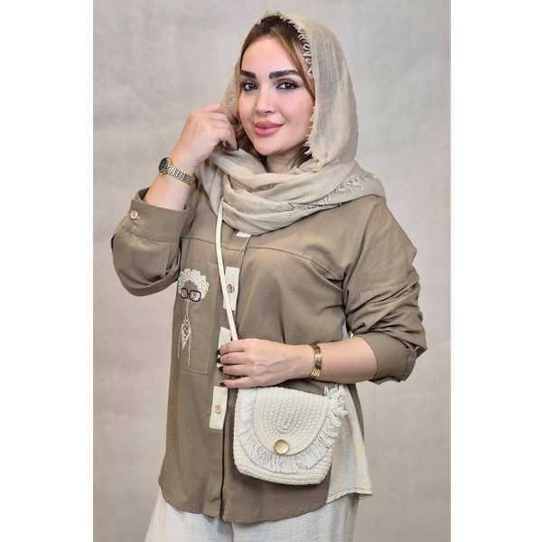 463002-6 مانتو لینن جیب گلدوزی بغل کنفی