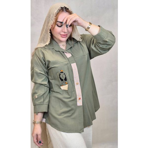 463002-7 مانتو لینن جیب گلدوزی بغل کنفی