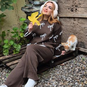 ست بلوز شلوار بافت پاپیونی