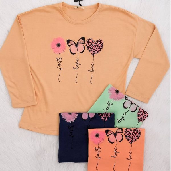 289002436-3 بلوز آستین بلند چاپ پروانه و قلب - مانتو پاتریس رشت