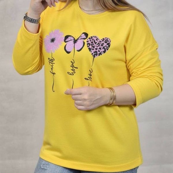 289002436-6 بلوز آستین بلند چاپ پروانه و قلب