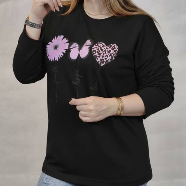 289002436-8 بلوز آستین بلند چاپ پروانه و قلب