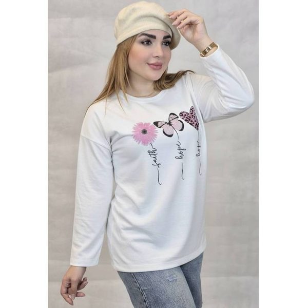 289002436-9 بلوز آستین بلند چاپ پروانه و قلب