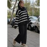 ست بلوز شلوار راه راه پهن بافت