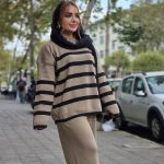 ست بلوز شلوار راه راه پهن بافت