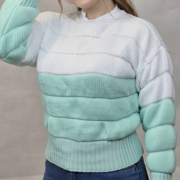 بلوز بافت پفکی دو رنگ - مانتو پاتریس رشت